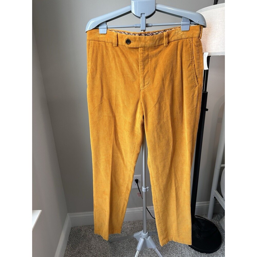 Brooks Brothers Mens Milano Slim Fit Corduroy Trousers 34x32 Golden Yellow NWT
